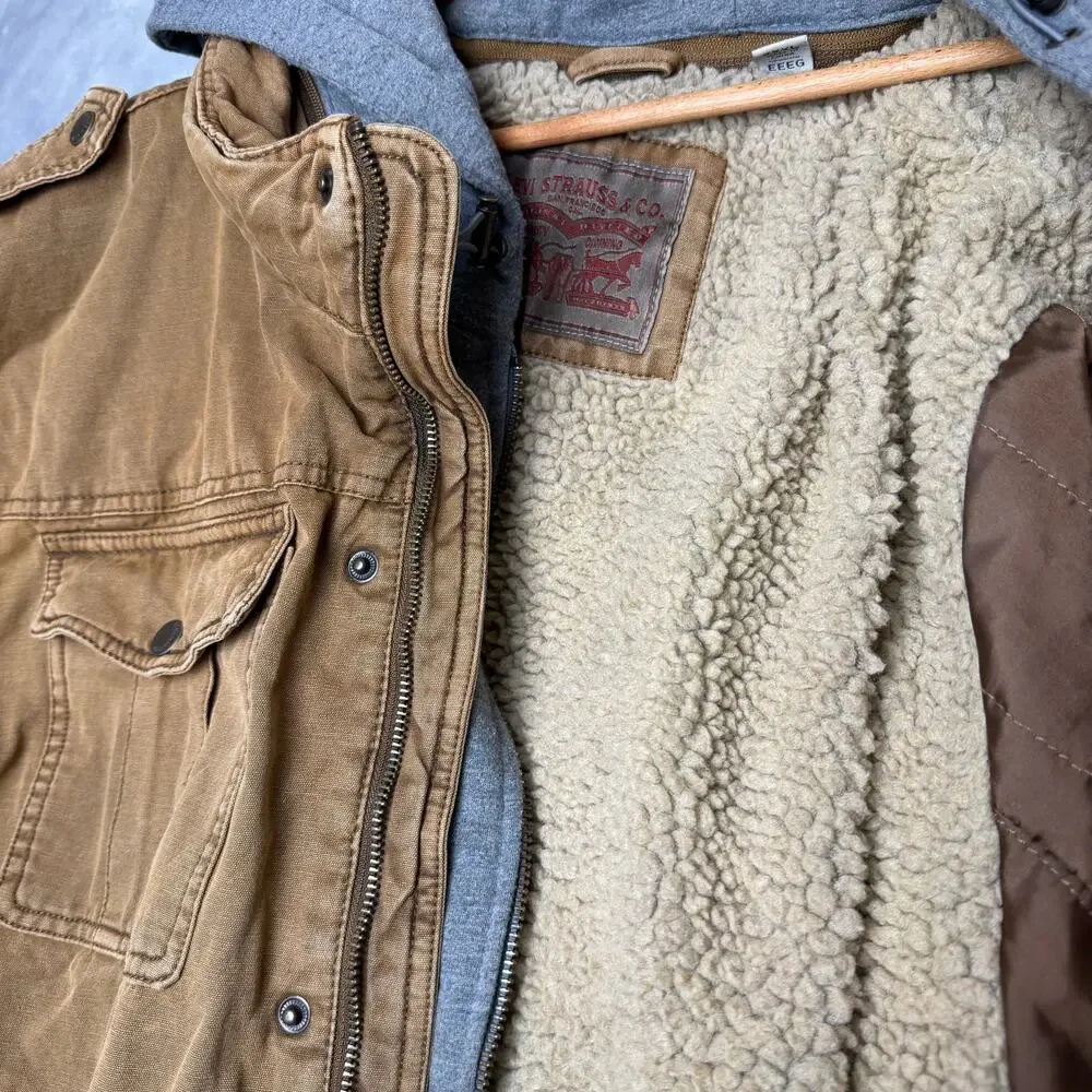Levi's Men's Cotton Faux Shearling Utility Field Jacket - Brown XXXL